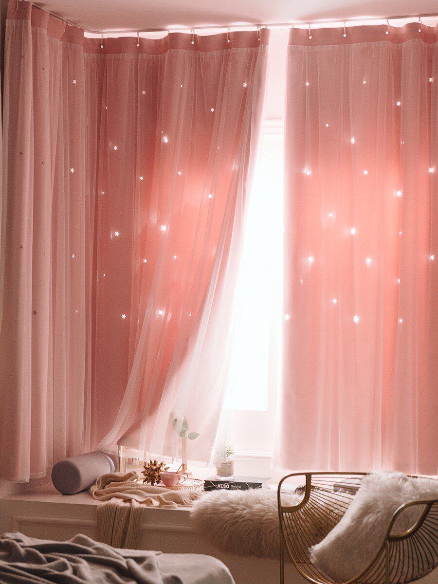 窗帘梦幻帘网红双层镂空星星新款女孩卧室少女ins风公主风儿童房