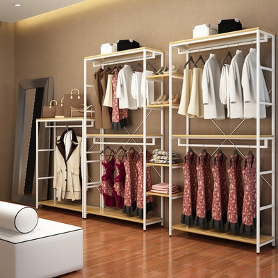 服装店展示架卧室铁艺双层展示柜落地式衣服架子挂衣架落地多功能