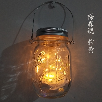 led手提萤火虫灯太阳能流光梅森瓶创意礼物手工许愿瓶玻璃小夜灯