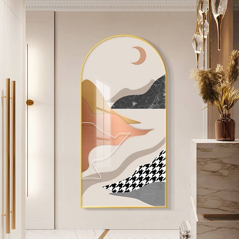简约北欧风入户门玄关装饰画门口过道墙插画走廊壁画拱形楼梯挂画