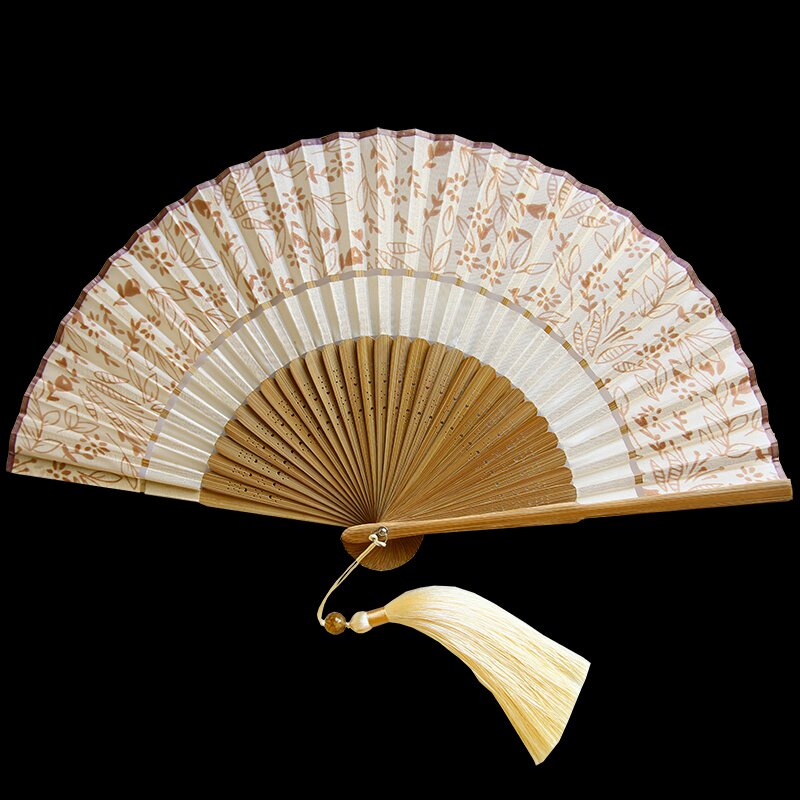 古风式江南真带柄子国风夏天摄影道具折扇便携流苏女两节中丝竹