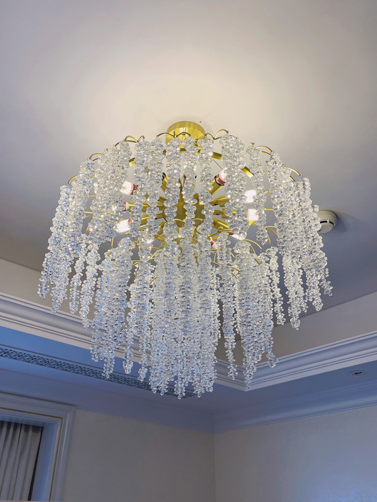 法式轻奢风客厅吊灯创意浪漫全铜流苏水晶美式简约大气家用卧室灯