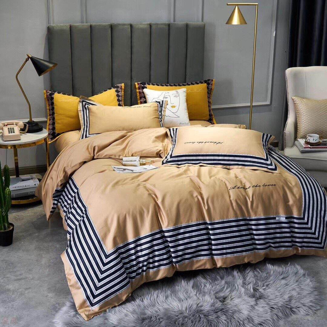 美式拼接刺绣长绒棉四件套床上用品