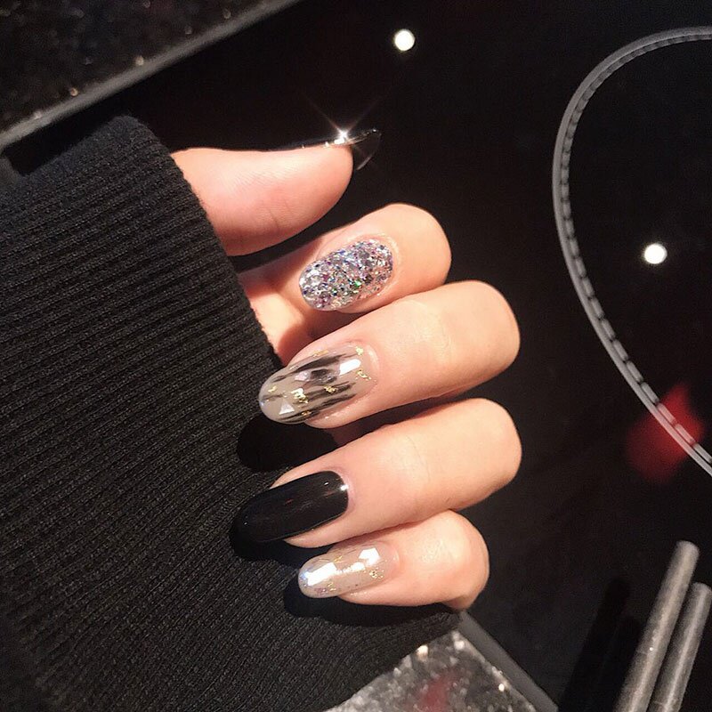 手工定制光疗美甲成品假指甲贴片穿戴式可拆卸甲片亮片晕染仙女款