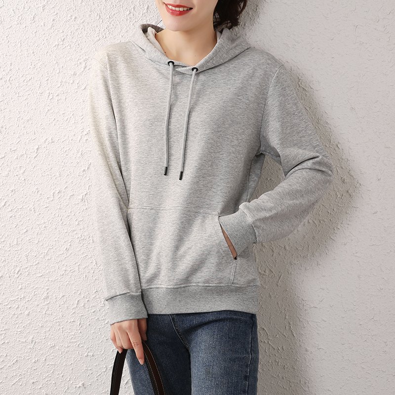 纯棉情侣卫衣女春秋2020新款女装宽松纯色打底连帽带兜上衣简约潮