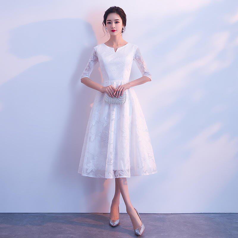 晚礼服女2020新款生日宴会端庄大气优雅敬酒礼服秋季伴娘服白色