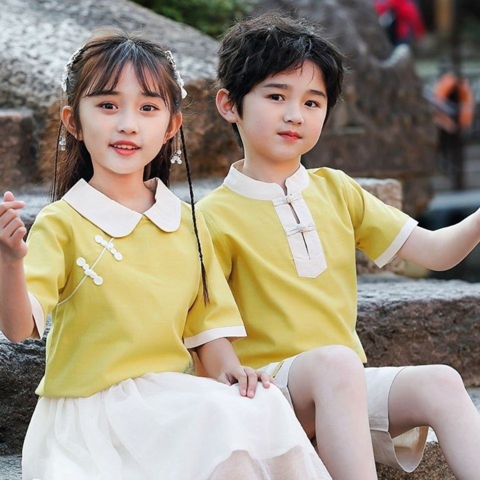 中国风汉服女童男童幼儿园园服六一夏装儿童套装小学生班服国学服