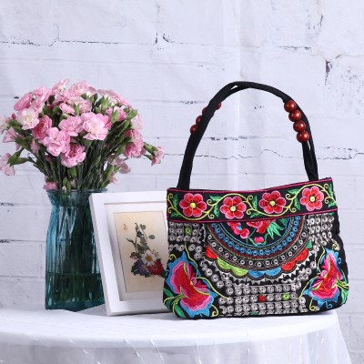 苗绣手提袋民族风绣花包刺绣手提包复古帆布百搭单肩包逛街女包