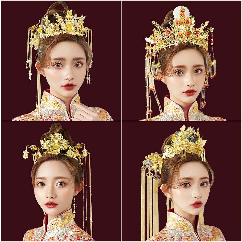 秀服新娘头饰大气宫廷古风盘发古装发饰凤冠盘头古代中式秀禾结优惠券