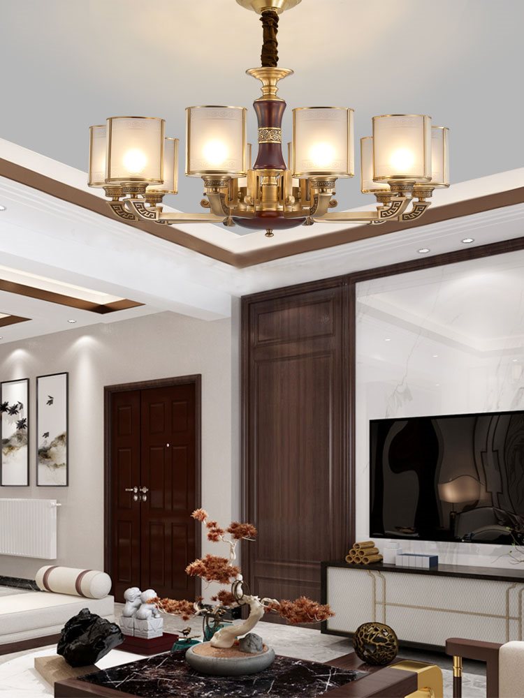 新中式吊灯中国风全铜客厅复古禅意餐厅书房玻璃卧室红木别墅灯