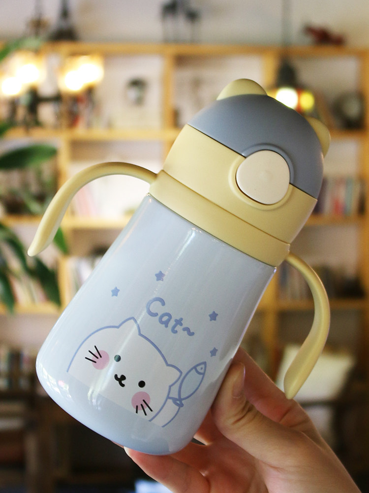 宝宝喝奶学饮杯儿童带吸管两用水杯婴幼儿吸咬防呛可爱外出水壶女