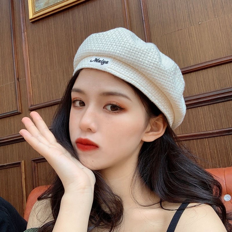 白色贝雷帽女春秋夏季百搭薄款编织草帽八角帽新款2020网红帽子潮