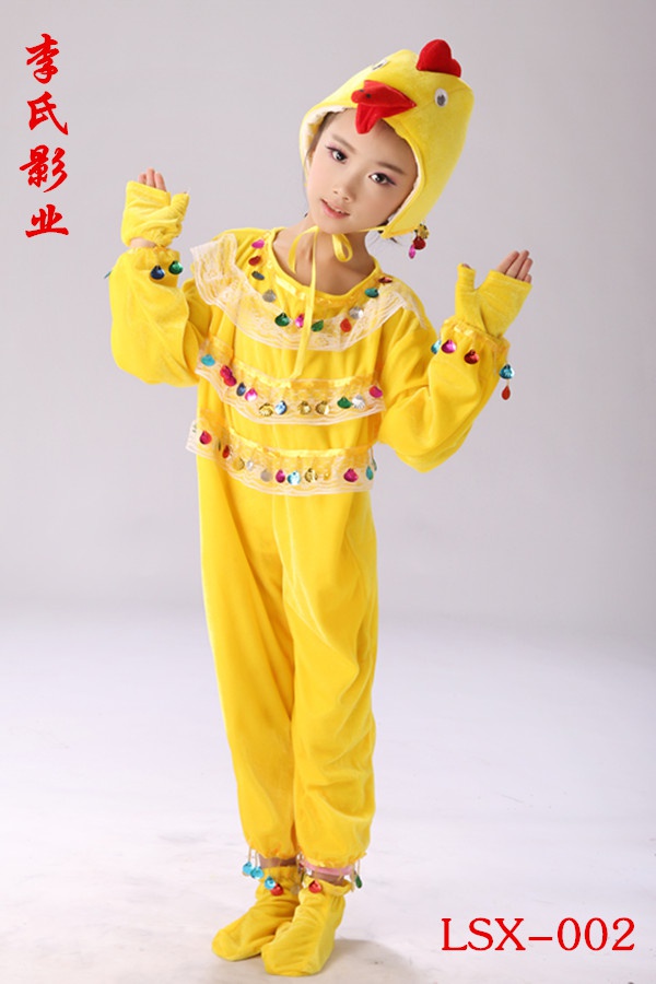 新款儿童演出服装动物小鸡表演服幼儿园成人舞蹈服话剧黄鸡男女童