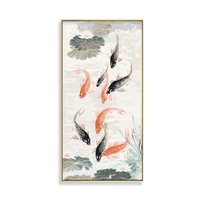 竖版大幅年年有余diy填色数字油画客厅玄关新中式j装饰画九鱼聚财