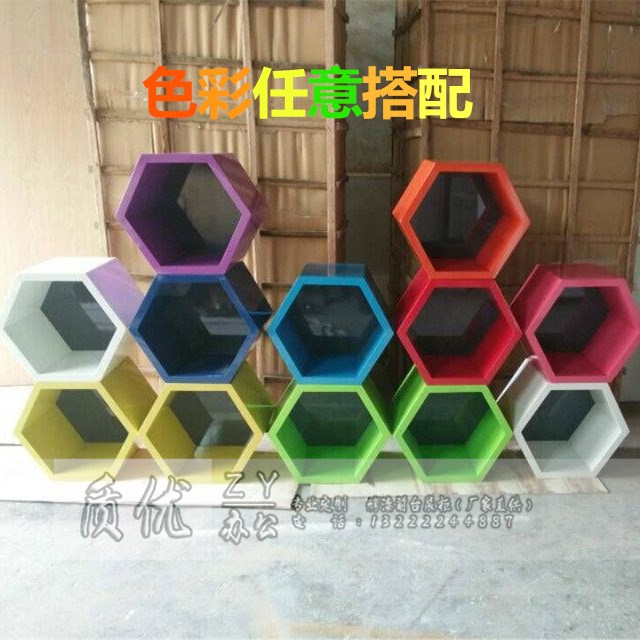 六边形镂空展示柜蜂窝柜隔断展示架陈列货架多边形包包鞋子数码柜