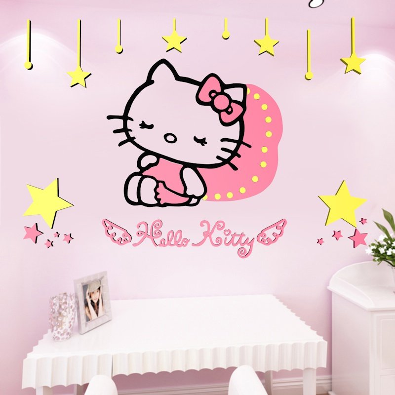 女孩房间装饰卧室3d立体亚克力墙贴儿童房哈喽kt猫公主房床头贴画