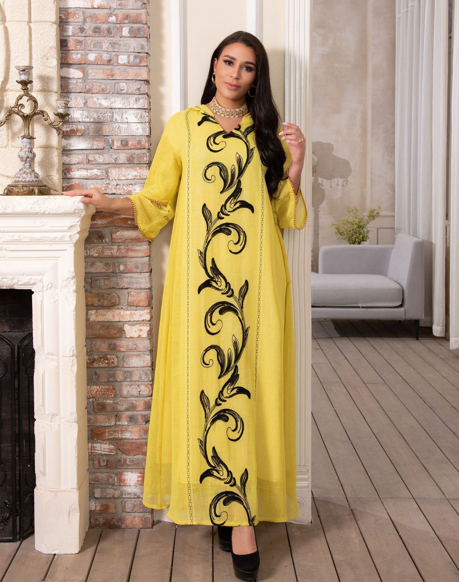 muslimdress_阿拉伯女装戴帽长裙迪拜土耳其时尚绣花连衣裙长袍muslim