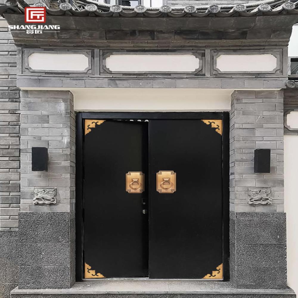 新中式别墅大门双开门农村庭院家用乡村自建房锌合金进户入户门