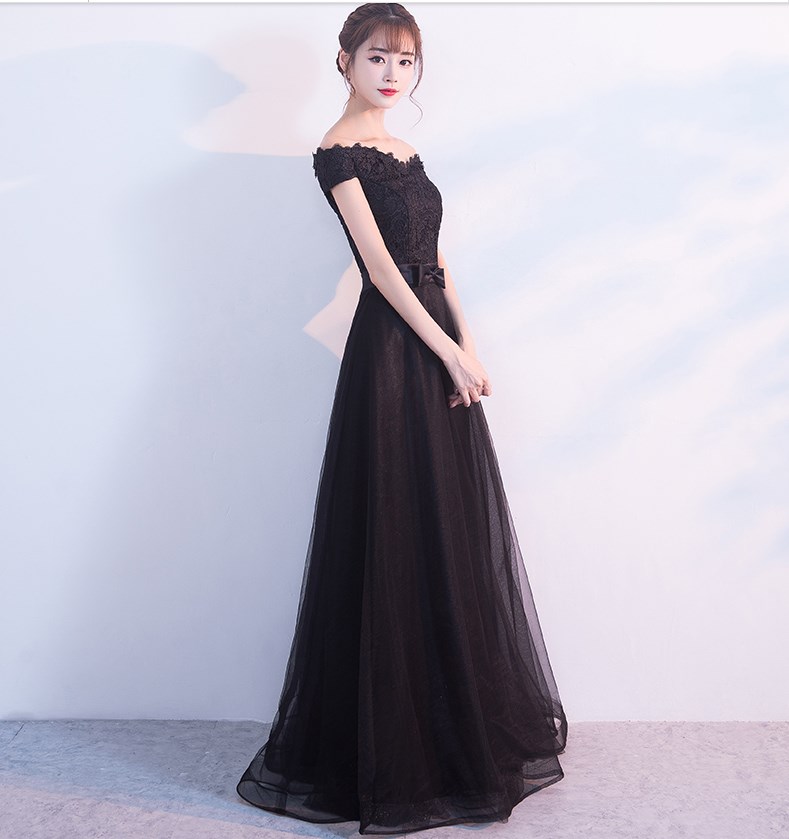 黑色晚礼服2021新款修身显瘦长款宴会晚礼服年会表演主持人礼服女