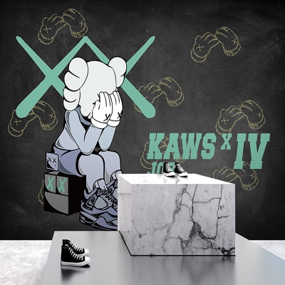 新品3d涂鸦潮牌装修墙纸潮流服装店男装店工业风集装箱装饰背景墙