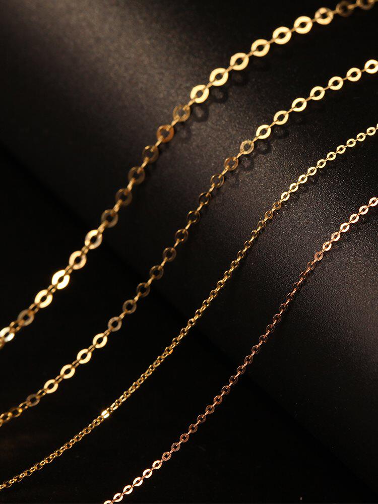 14k金项链女素链子韩国正品裸链闪o字链纯黄金锁骨链加长款毛衣链