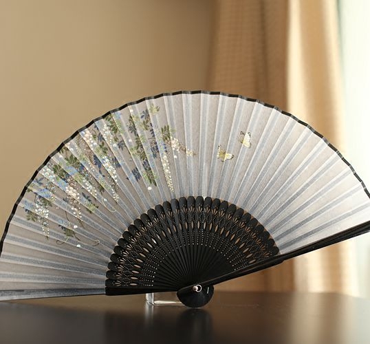 竹柄折扇真丝扇女扇图片