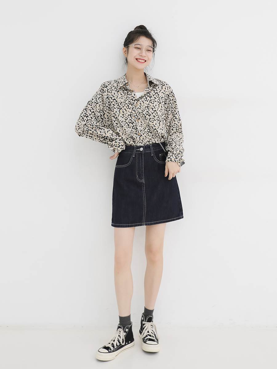 越来悦美时尚女装大码牛仔短裙盐系女微胖穿搭胖妹妹mm潮显瘦梨型