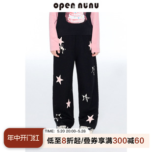 opennunu女童星星贴标休闲裤春秋新款潮酷百搭中大童宽松直筒长裤