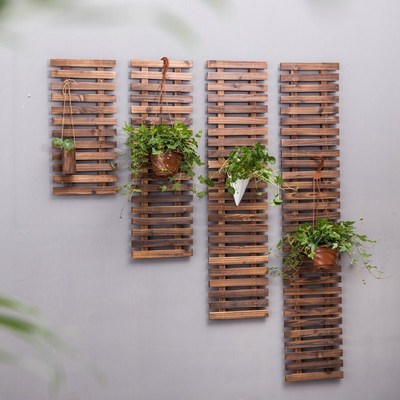 新品墙上木条格子花架白色阳台壁挂装饰i墙面网格挂式墙壁防腐木