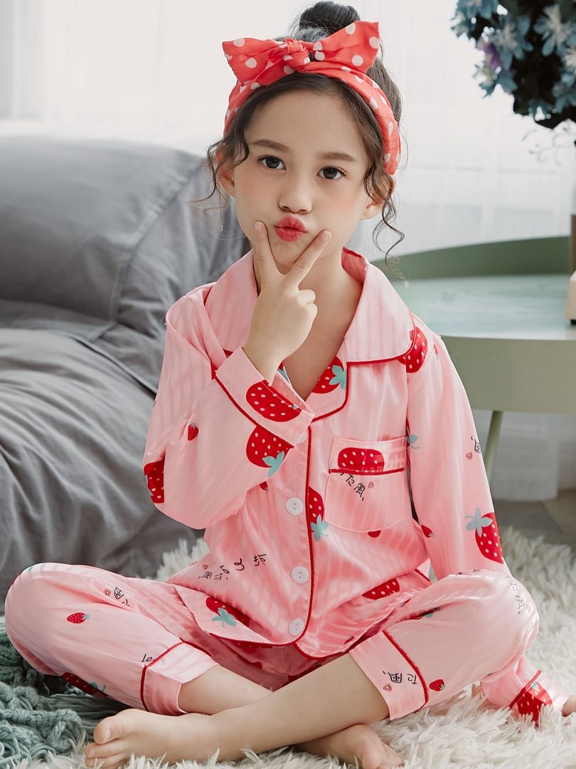 儿童睡衣春夏季薄款冰丝空调服中大童睡衣家居服女童长袖睡衣套装