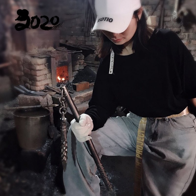 手工锻造武术古兵器铁连枷棍连挺连筵铁链夹棒盘y龙哨子棍收藏把