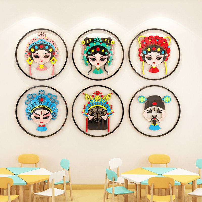 幼儿园环创材料布置教室走廊楼道京剧脸谱主题墙面装饰3d立体墙贴