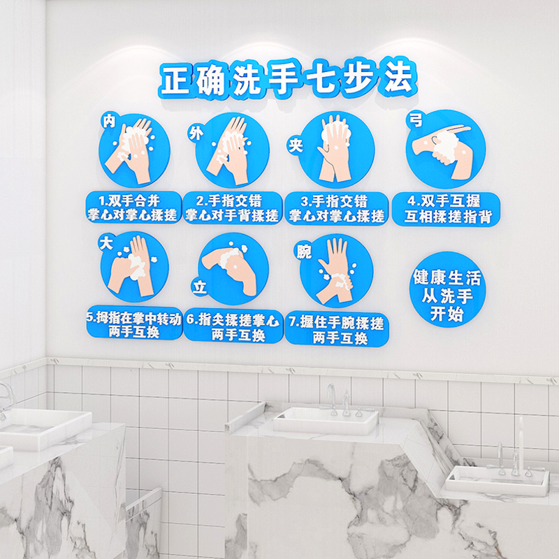 七步洗手法墙贴亚克力3d立体防疫主题装饰幼儿园环创主题材料布置