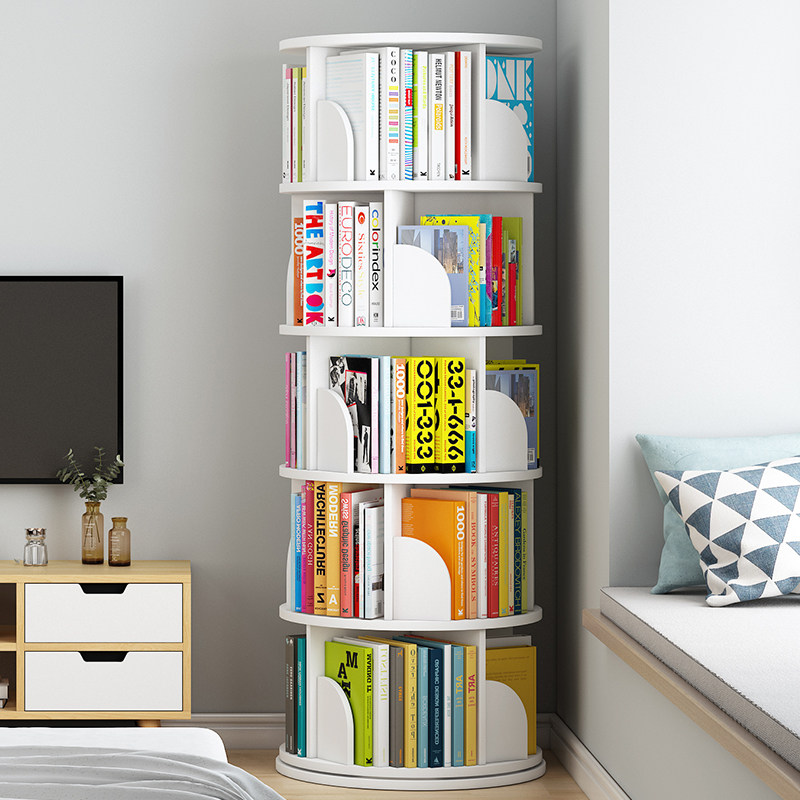 旋转书架圆形_旋转书柜书架落地窄柜子简约客厅收纳柜子学生家用多层