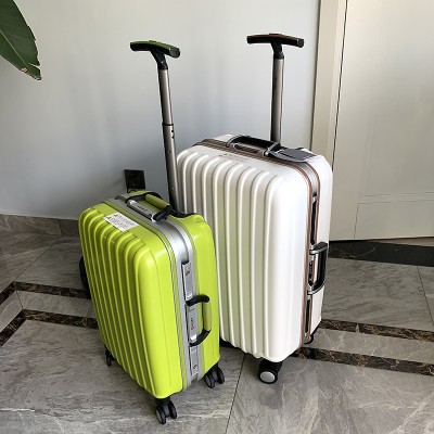 高级感单拉杆行李箱万向轮铝框拉杆箱镜面旅行箱24女密码箱20寸