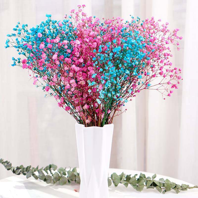 家庭插花白色蓝色满天星干花花束带花瓶客厅餐厅卧室家居装饰摆