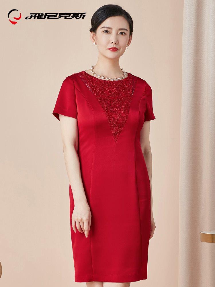 婚礼妈妈礼服2020夏季新款喜庆修身连衣裙喜婆婆婚宴装