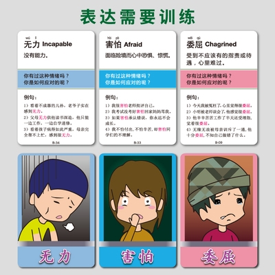 儿童情绪认知脸谱卡片英文表情闪卡情商培养训练正面管教工具教