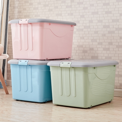 塑料储物箱特大号加厚家用有轮整理箱60升三个装衣物毛衣收纳箱