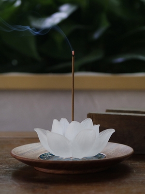 禅悦佛艺古法琉璃莲花香插室内家居摆件禅意线香插香座香盘礼品