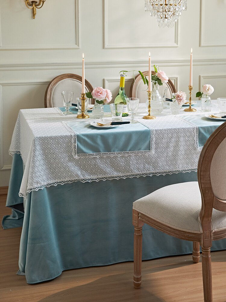 法式蕾丝桌布长方形刺绣盖布白色欧式婚礼布艺台布ins纯色圆桌布