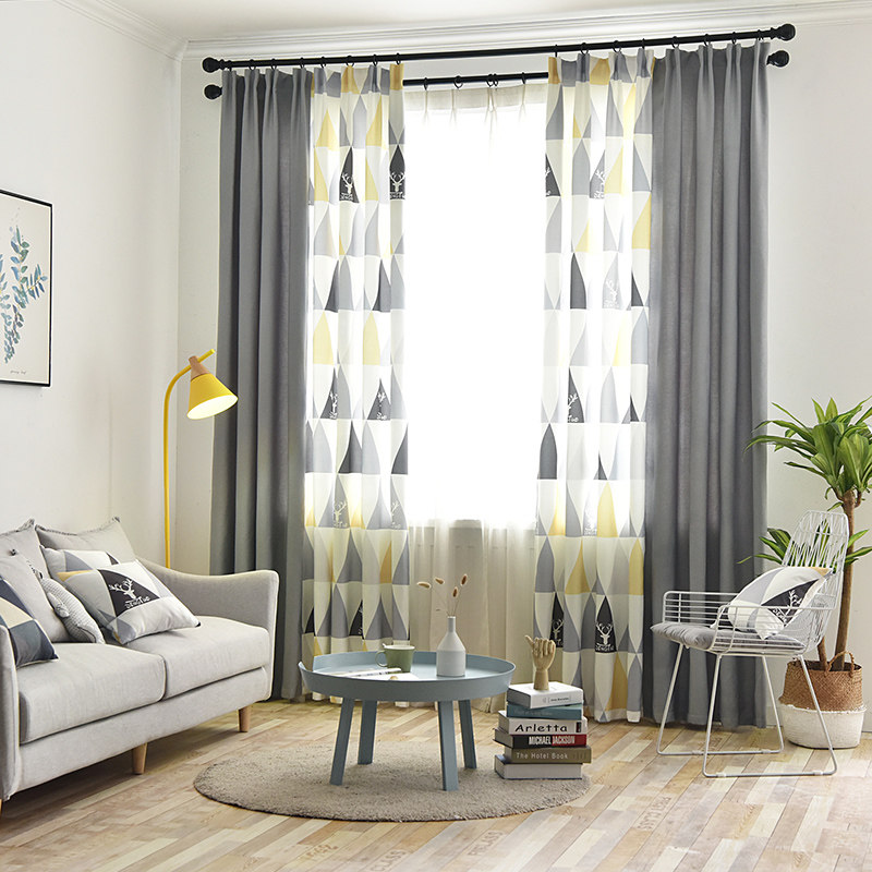 北欧个性ins网红欢快三角窗帘遮光卧室客厅简约定制成品登拓三角