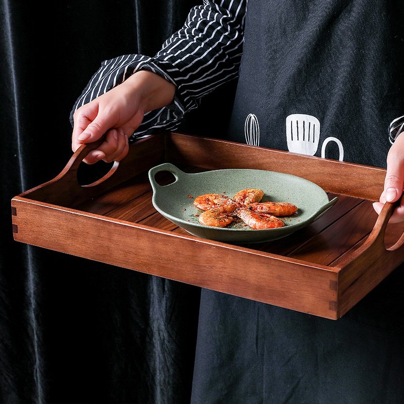 舍里高档日式提手黑胡桃实木茶托盘木盘果盘点心盘上菜托盘餐盘