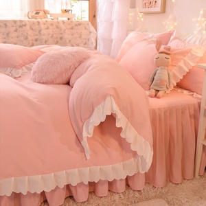 粉色床单被罩公主粉单人床图片