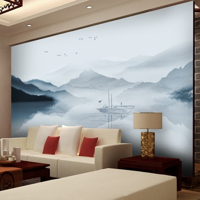 简约现代壁画墙纸电视影视壁纸5d纺背景墙山水画布客厅中式卧室无