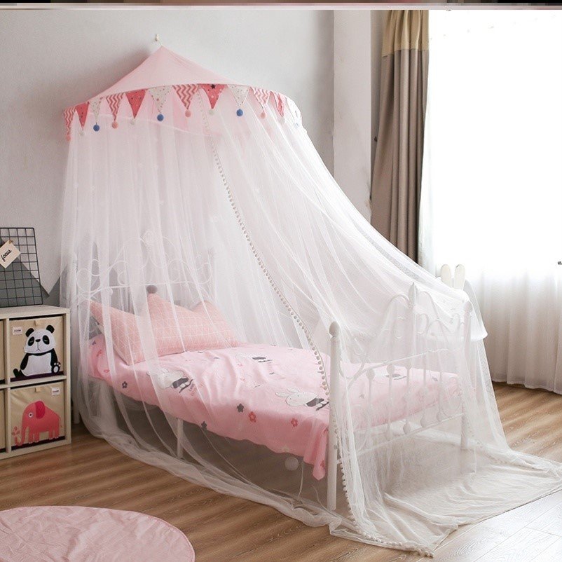 2021年新款夏天蚊帐吊顶式靠墙半圆顶蚊帐天地杆免打孔公主便拆洗