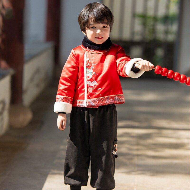 汉服男童冬装中式古装加厚棉服儿童中国风宝宝拜年服过年新年装