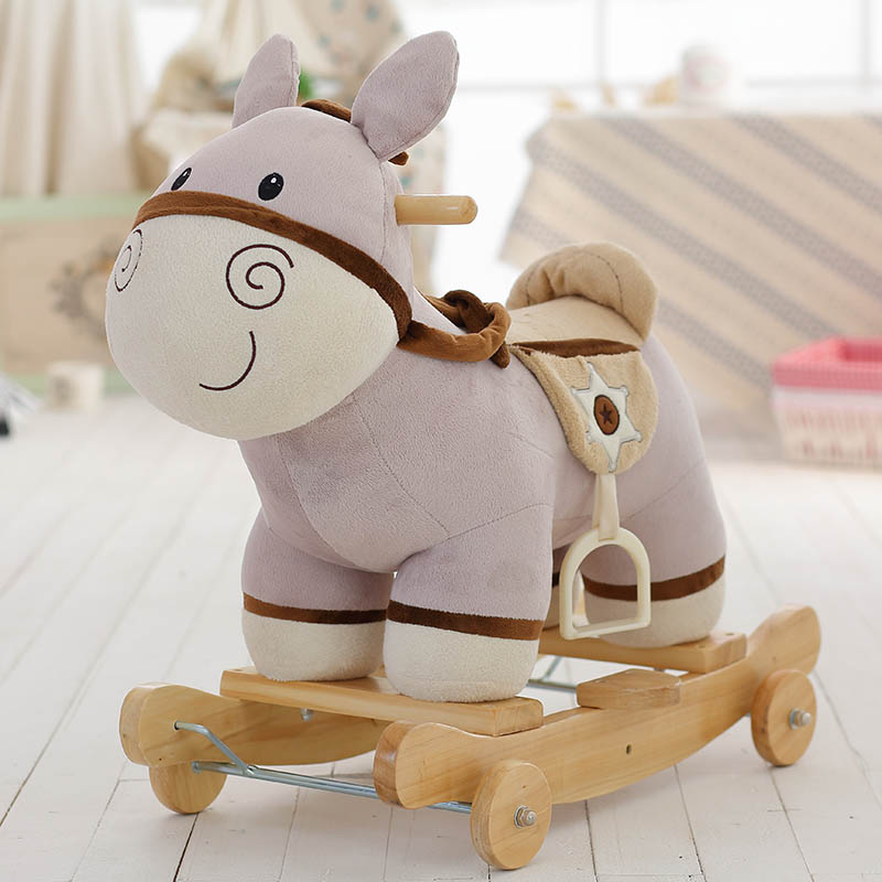 毛驴儿童两用音乐摇马婴儿玩具小木马实木宝宝摇摇车生日礼物.