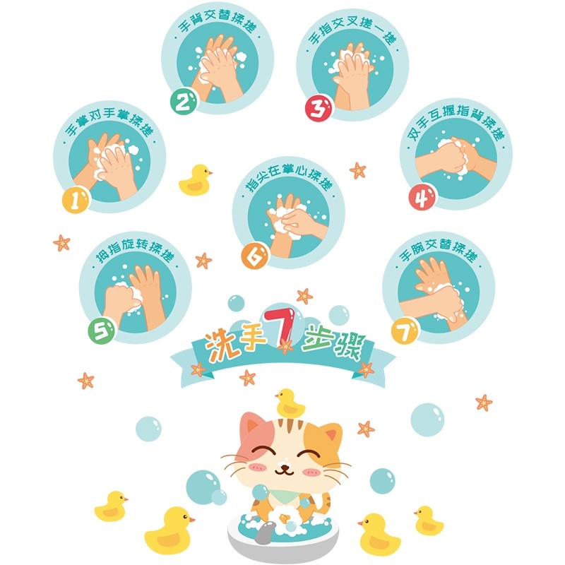 七7步洗手法幼儿园母婴店墙面装饰贴画步骤图海报宣传3d立体墙贴