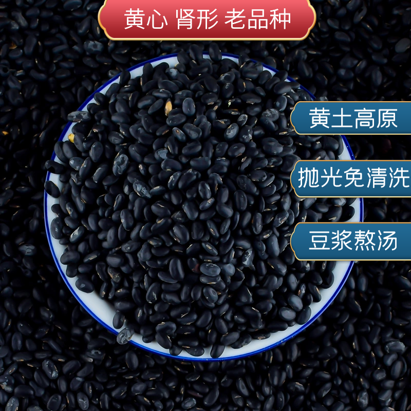 黄心肾形小黑豆抛光免清洗3斤肃粟农家自产药用级雄黑豆老品种扁